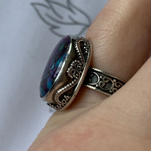 Purple turquoise and sterling silver ring - Picture 2 of 8